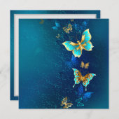 Goldene Schmetterlinge auf blauem Hintergrund Mitteilungskarte (Vorne/Hinten)