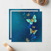 Goldene Schmetterlinge auf blauem Hintergrund Mitteilungskarte (Vorderseite/Rückseite Beispiel)
