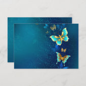 Goldene Schmetterlinge auf blauem Hintergrund Mitteilungskarte (Vorne/Hinten)