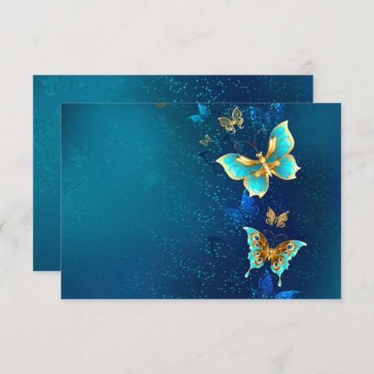 Goldene Schmetterlinge auf blauem Hintergrund Mitteilungskarte (Vorne/Hinten)