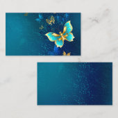 Goldene Schmetterlinge auf blauem Hintergrund Mitteilungskarte (Vorne/Hinten)