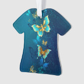 Goldene Schmetterlinge auf blauem Hintergrund Ornament (Vorderseite)