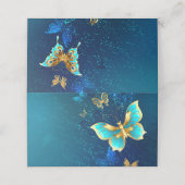 Goldene Schmetterlinge auf blauem Hintergrund Platzkarte (Außenseite Aufgefaltet)