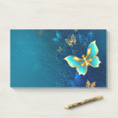 Goldene Schmetterlinge auf blauem Hintergrund Post-it Klebezettel (Auf Schreibtisch)