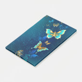 Goldene Schmetterlinge auf blauem Hintergrund Post-it Klebezettel (angewinkelt)