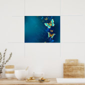 Goldene Schmetterlinge auf blauem Hintergrund Poster (Küche)