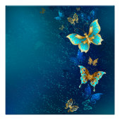 Goldene Schmetterlinge auf blauem Hintergrund Poster (Vorderseite)