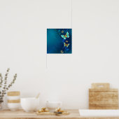 Goldene Schmetterlinge auf blauem Hintergrund Poster (Küche)