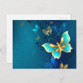 Goldene Schmetterlinge auf blauem Hintergrund Postkarte (Vorne/Hinten)
