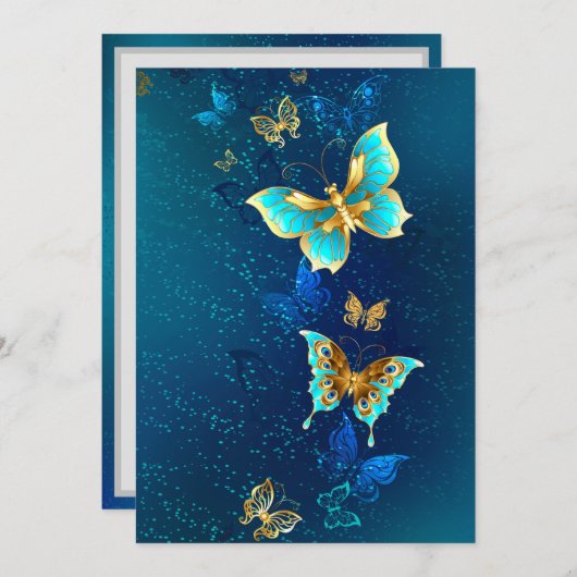 Goldene Schmetterlinge auf blauem Hintergrund Programm (Vorne/Hinten)