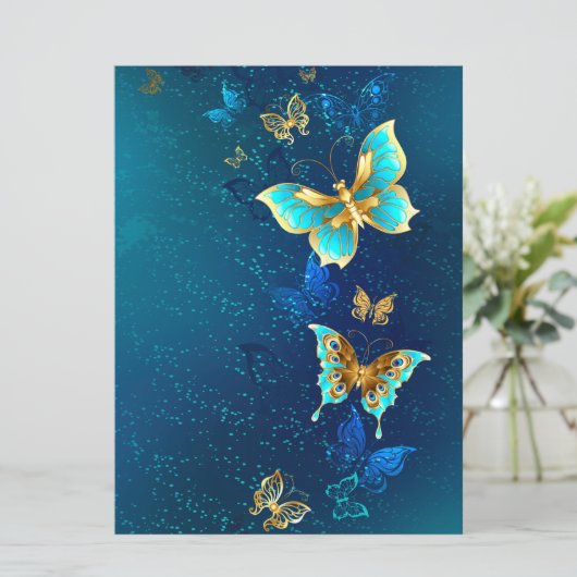 Goldene Schmetterlinge auf blauem Hintergrund Programm (Stehend Vorderseite)