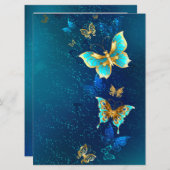 Goldene Schmetterlinge auf blauem Hintergrund Programm (Vorne/Hinten)