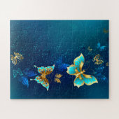 Goldene Schmetterlinge auf blauem Hintergrund Puzzle (Horizontal)