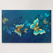 Goldene Schmetterlinge auf blauem Hintergrund Puzzle (Horizontal)