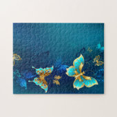 Goldene Schmetterlinge auf blauem Hintergrund Puzzle (Horizontal)