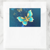 Goldene Schmetterlinge auf blauem Hintergrund Rechteckiger Aufkleber (Tasche)