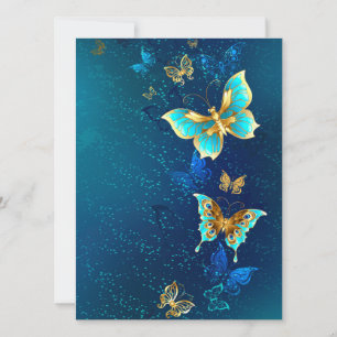 Goldene Schmetterlinge auf blauem Hintergrund Save The Date