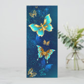 Goldene Schmetterlinge auf blauem Hintergrund Save The Date (Stehend Vorderseite)