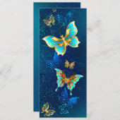 Goldene Schmetterlinge auf blauem Hintergrund Save The Date (Vorne/Hinten)