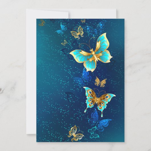 Goldene Schmetterlinge auf blauem Hintergrund Save The Date (Vorderseite)