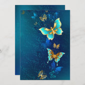 Goldene Schmetterlinge auf blauem Hintergrund Save The Date (Vorne/Hinten)