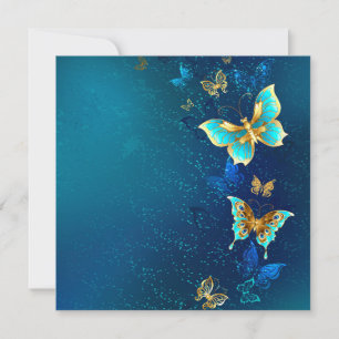 Goldene Schmetterlinge auf blauem Hintergrund Save The Date