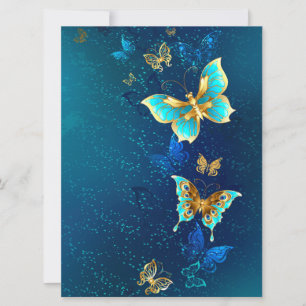 Goldene Schmetterlinge auf blauem Hintergrund Save The Date