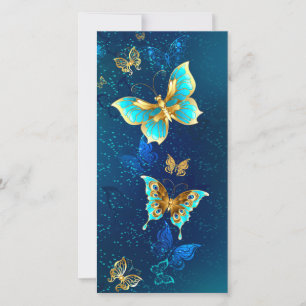 Goldene Schmetterlinge auf blauem Hintergrund Save The Date