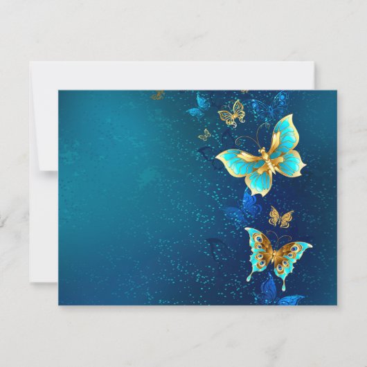 Goldene Schmetterlinge auf blauem Hintergrund Save The Date (Vorderseite)