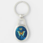 Goldene Schmetterlinge auf blauem Hintergrund Schlüsselanhänger (Vorderseite)