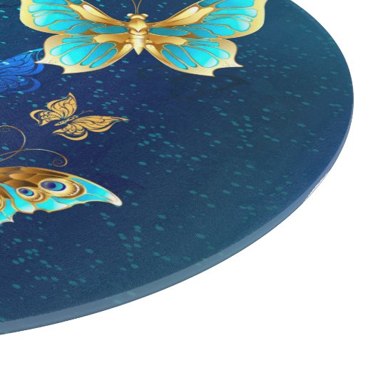 Goldene Schmetterlinge auf blauem Hintergrund Schneidebrett (Ecke)