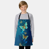Goldene Schmetterlinge auf blauem Hintergrund Schürze (Getragen)
