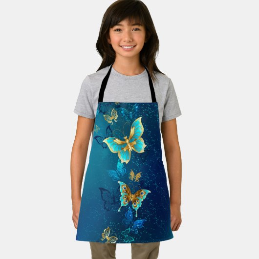 Goldene Schmetterlinge auf blauem Hintergrund Schürze (Insitu)