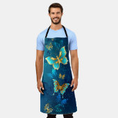 Goldene Schmetterlinge auf blauem Hintergrund Schürze (Getragen)