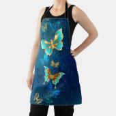 Goldene Schmetterlinge auf blauem Hintergrund Schürze (InSitu)