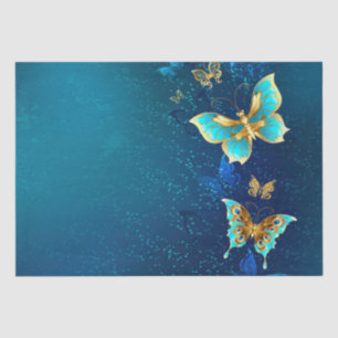 Goldene Schmetterlinge auf blauem Hintergrund Seidenpapier