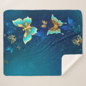 Goldene Schmetterlinge auf blauem Hintergrund Sherpadecke (Vorderseite (Horizontal))