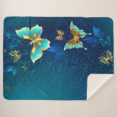 Goldene Schmetterlinge auf blauem Hintergrund Sherpadecke (Vorderseite (Horizontal))