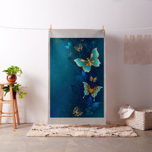 Goldene Schmetterlinge auf blauem Hintergrund Stoff (Beispiel)