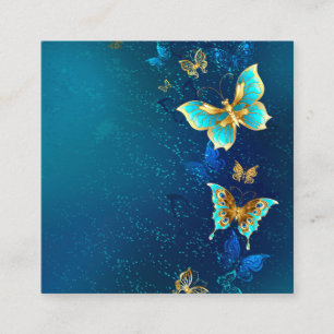 Goldene Schmetterlinge auf blauem Hintergrund Telefonnummerkarte