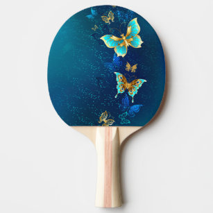 Goldene Schmetterlinge auf blauem Hintergrund Tischtennis Schläger