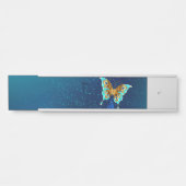 Goldene Schmetterlinge auf blauem Hintergrund Türschild (Vorderseite )