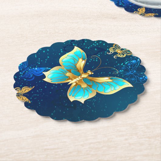 Goldene Schmetterlinge auf blauem Hintergrund Untersetzer (angewinkelt)