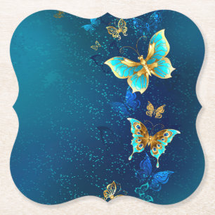 Goldene Schmetterlinge auf blauem Hintergrund Untersetzer