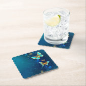 Goldene Schmetterlinge auf blauem Hintergrund Untersetzer (Vor Ort)