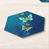 Goldene Schmetterlinge auf blauem Hintergrund Untersetzer (angewinkelt)