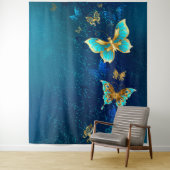 Goldene Schmetterlinge auf blauem Hintergrund Wandteppich (Beispiel)