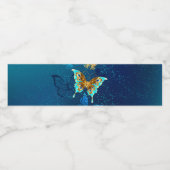 Goldene Schmetterlinge auf blauem Hintergrund Wasserflaschenetikett (Einzelnes Label)