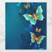 Goldene Schmetterlinge auf blauem Hintergrund Weinetikett (Einzelnes Label)