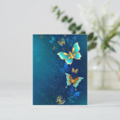 Goldene Schmetterlinge auf einem blauen Hintergrun Einladung (Stehend Vorderseite)